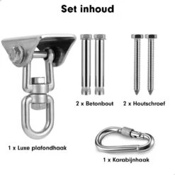 Luxe Ophangsysteem - 180° Schommelen, 360° Roteerbaar - Plafondhaak - Ophanghaak - Hangstoel Buiten - Hangstoel Binnen – Schommelstoel - Schommel - Bokszakken - RVS - Nederlandse Handleiding - 21 Luxe Ophangsysteem - 180° Schommelen, 360° Roteerbaar - Plafondhaak - Ophanghaak - Hangstoel Buiten - Hangstoel Binnen – Schommelstoel - Schommel - Bokszakken - RVS - Nederlandse Handleiding - -Tuin En Buiten 1200x1200 1157