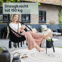 Vita5 Macramé Hangstoel - Voor Binnen En Buiten - Zonder Standaard - Incl. Kussen, Boekenvak En Beschermhoes - Tot 150kg - Zwart 16 Vita5 Macramé Hangstoel - Voor Binnen En Buiten - Zonder Standaard - Incl. Kussen, Boekenvak En Beschermhoes - Tot 150kg - Zwart -Tuin En Buiten 1200x1200 1161