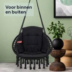 Vita5 Macramé Hangstoel - Voor Binnen En Buiten - Zonder Standaard - Incl. Kussen, Boekenvak En Beschermhoes - Tot 150kg - Zwart 17 Vita5 Macramé Hangstoel - Voor Binnen En Buiten - Zonder Standaard - Incl. Kussen, Boekenvak En Beschermhoes - Tot 150kg - Zwart -Tuin En Buiten 1200x1200 1162