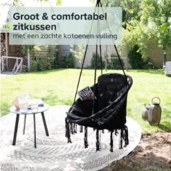 Vita5 Macramé Hangstoel - Voor Binnen En Buiten - Zonder Standaard - Incl. Kussen, Boekenvak En Beschermhoes - Tot 150kg - Zwart 18 Vita5 Macramé Hangstoel - Voor Binnen En Buiten - Zonder Standaard - Incl. Kussen, Boekenvak En Beschermhoes - Tot 150kg - Zwart -Tuin En Buiten 1200x1200 1163