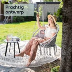 Vita5 Macramé Hangstoel - Voor Binnen En Buiten - Zonder Standaard - Incl. Kussen, Boekenvak En Beschermhoes - Tot 150kg - Grijs -Tuin En Buiten 1200x1200 1180
