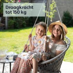 Vita5 Macramé Hangstoel - Voor Binnen En Buiten - Zonder Standaard - Incl. Kussen, Boekenvak En Beschermhoes - Tot 150kg - Grijs -Tuin En Buiten 1200x1200 1181