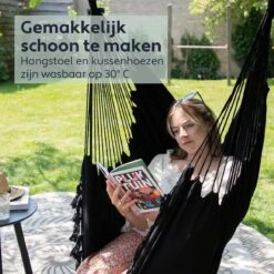 Vita5 XXL Hangstoel - Binnen&Buiten Hangnest - Incl. 2 Kussens En Boekenvak - Volwassenen&Kinderen - Hangmatstoel Tot 225kg - Zwart -Tuin En Buiten 1200x1200 1188
