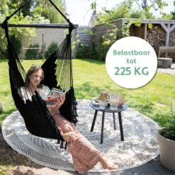 Vita5 XXL Hangstoel - Binnen&Buiten Hangnest - Incl. 2 Kussens En Boekenvak - Volwassenen&Kinderen - Hangmatstoel Tot 225kg - Zwart -Tuin En Buiten 1200x1200 1189