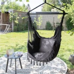 Vita5 XXL Hangstoel - Binnen&Buiten Hangnest - Incl. 2 Kussens En Boekenvak - Volwassenen&Kinderen - Hangmatstoel Tot 225kg - Zwart -Tuin En Buiten 1200x1200 1190