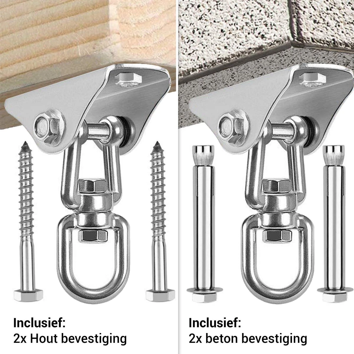 Ophangsysteem - Plafondhaak RVS - Ophanghaak TRX - Hangstoel Buiten - Hangstoel Binnen – Schommelstoel - Schommel - Bokszakken - RVS - 300kg 6 Ophangsysteem - Plafondhaak RVS - Ophanghaak TRX - Hangstoel Buiten - Hangstoel Binnen – Schommelstoel - Schommel - Bokszakken - RVS - 300kg - Afbeelding 6