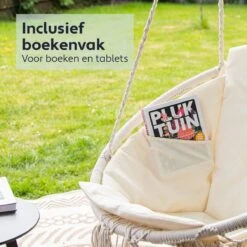 Vita5 Macramé Hangstoel - Voor Binnen En Buiten - Zonder Standaard - Incl. Kussen, Boekenvak En Beschermhoes - Tot 150kg - Beige -Tuin En Buiten 1200x1200 1209