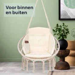 Vita5 Macramé Hangstoel - Voor Binnen En Buiten - Zonder Standaard - Incl. Kussen, Boekenvak En Beschermhoes - Tot 150kg - Beige -Tuin En Buiten 1200x1200 1212