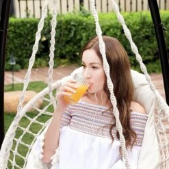 Hangstoel, Hangschommel, Hangstoel Met Een Dik Kussen, Tot 120 Kg Belastbaar, Voor Tuin, Balkon, Woonkamer, Terras, Scandinavische Stijl, Modern, Beige HMDC042M01 -Tuin En Buiten 1200x1200 1217