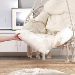 Hangstoel, Hangschommel, Hangstoel Met Een Dik Kussen, Tot 120 Kg Belastbaar, Voor Tuin, Balkon, Woonkamer, Terras, Scandinavische Stijl, Modern, Beige HMDC042M01 -Tuin En Buiten 1200x1200 1219