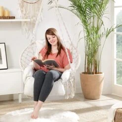 Hangstoel, Hangschommel, Hangstoel Met Een Dik Kussen, Tot 120 Kg Belastbaar, Voor Tuin, Balkon, Woonkamer, Terras, Scandinavische Stijl, Modern, Beige HMDC042M01 -Tuin En Buiten 1200x1200 1220