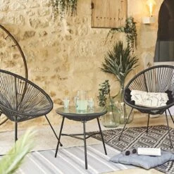 Set Van 2 Design Stoelen Ei-vormig - Acapulco Zwart - Stoelen 4 Poten Retro Design, Plastic Koorden, Binnen/buiten 9 Set Van 2 Design Stoelen Ei-vormig - Acapulco Zwart - Stoelen 4 Poten Retro Design, Plastic Koorden, Binnen/buiten -Tuin En Buiten 1200x1200 1234