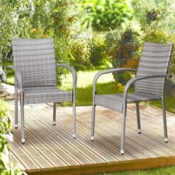 Casaria Polyrattan Tuinstoelen – 4 Stuks Stapelbaar – Grijs -Tuin En Buiten 1200x1200 1245