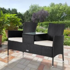 Casaria Polyrattan Tuinbank - Incl. Kussen - 143x55x88 Cm Zwart -Tuin En Buiten 1200x1200 1262
