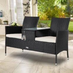 Casaria Polyrattan Tuinbank - Incl. Kussen - 143x55x88 Cm Zwart -Tuin En Buiten 1200x1200 1263