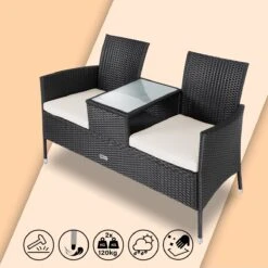 Casaria Polyrattan Tuinbank - Incl. Kussen - 143x55x88 Cm Zwart -Tuin En Buiten 1200x1200 1264