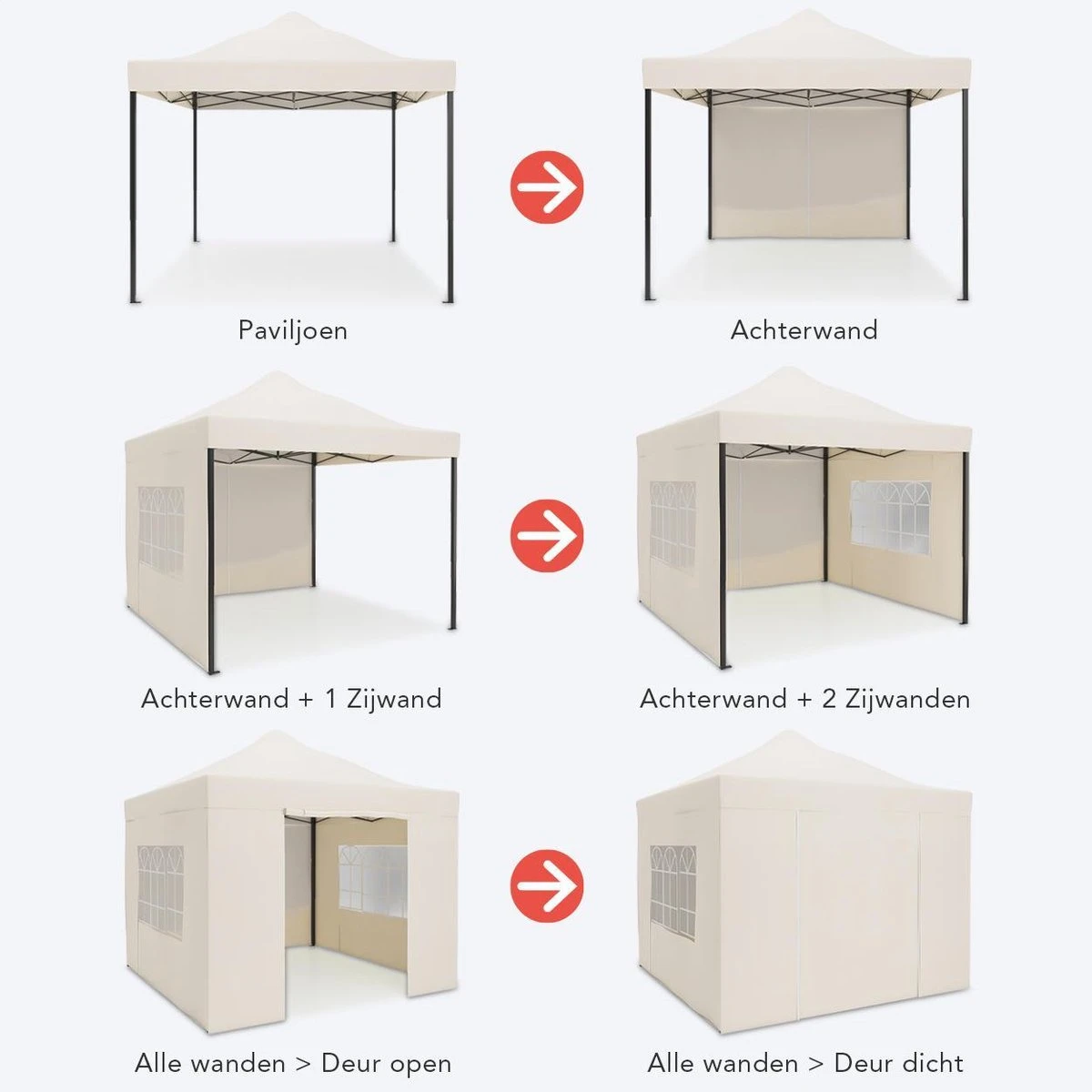 LifeGoods Partytent - 3x3 M - Zijwanden - Easy Up - Opvouwbaar - Waterdicht - Draagtas Met Wieltjes - Beige 2 LifeGoods Partytent - 3x3 M - Zijwanden - Easy Up - Opvouwbaar - Waterdicht - Draagtas Met Wieltjes - Beige - Afbeelding 2