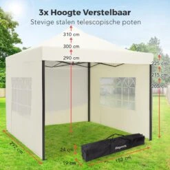 LifeGoods Partytent - 3x3 M - Zijwanden - Easy Up - Opvouwbaar - Waterdicht - Draagtas Met Wieltjes - Beige 14 LifeGoods Partytent - 3x3 M - Zijwanden - Easy Up - Opvouwbaar - Waterdicht - Draagtas Met Wieltjes - Beige -Tuin En Buiten 1200x1200 128