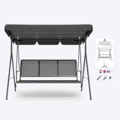 LifeGoods Schommelbank - 3-zits - Tot 250KG - Kantelbaar Dak - UV-bestendig Zonnescherm - 172x104x162cm - Grijs 16 LifeGoods Schommelbank - 3-zits - Tot 250KG - Kantelbaar Dak - UV-bestendig Zonnescherm - 172x104x162cm - Grijs -Tuin En Buiten 1200x1200 1353