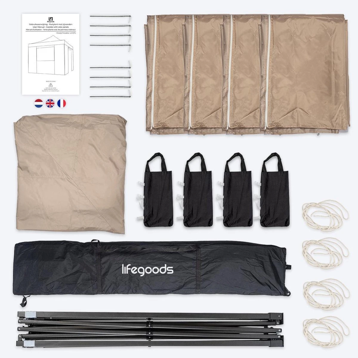 LifeGoods Partytent - 3x3 M - Zijwanden - Easy Up - Opvouwbaar - Waterdicht - Draagtas Met Wieltjes - Beige 11 LifeGoods Partytent - 3x3 M - Zijwanden - Easy Up - Opvouwbaar - Waterdicht - Draagtas Met Wieltjes - Beige - Afbeelding 11