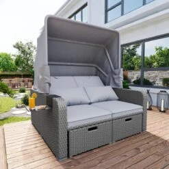 Polyrattan Patio Rieten Meubels Set Voor 2 Personen-Outdoor Rattan Sofa Set Met Intrekbare Luifel-lounge Bank-PE Rotan Loveseat Voor Achtertuin Veranda Tuin Zwembad Balkon-grijs -Tuin En Buiten 1200x1200 1360