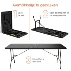 Lenx Klaptafel - Inklapbare Tafel - Opvouwbare Tuintafel - Vouwtafel - Inclusief Handvat En 2 Tafelkleden - 180x75x74cm - 6 Tot 8 Personen -Tuin En Buiten 1200x1200 1393