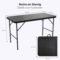 LifeGoods Klaptafel - Inklapbaar - 120 Cm - 4 Personen - Zwart -Tuin En Buiten 1200x1200 1469