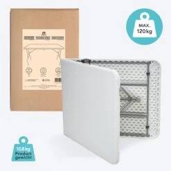 LifeGoods Klaptafel - Inklapbaar - 70x180cm - Verstelbare Vouwtafel - Weerbestendig - Wit -Tuin En Buiten 1200x1200 1479