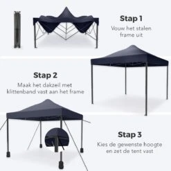 LifeGoods Partytent - 3x3 M - Easy Up - Opvouwbaar - Waterdicht - Draagtas Met Wieltjes - Donkerblauw -Tuin En Buiten 1200x1200 148