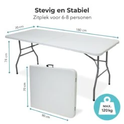 LifeGoods Klaptafel - Inklapbaar - 70x180cm - Verstelbare Vouwtafel - Weerbestendig - Wit -Tuin En Buiten 1200x1200 1481