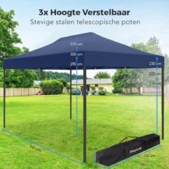 LifeGoods Partytent - 3x4.5 M - Easy Up - Opvouwbaar - Waterdicht - Draagtas Met Wieltjes - Donkerblauw -Tuin En Buiten 1200x1200 162