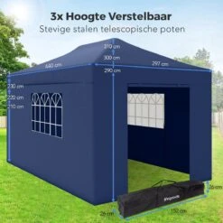 LifeGoods Partytent - 3x4.5 M - Zijwanden - Easy Up - Opvouwbaar - Waterdicht - Draagtas Met Wieltjes - Donkerblauw 14 LifeGoods Partytent - 3x4.5 M - Zijwanden - Easy Up - Opvouwbaar - Waterdicht - Draagtas Met Wieltjes - Donkerblauw -Tuin En Buiten 1200x1200 187