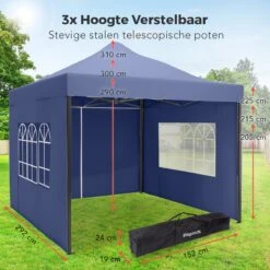 LifeGoods Partytent - 3x3 M - Zijwanden - Easy Up - Opvouwbaar - Waterdicht - Draagtas Met Wieltjes - Donkerblauw -Tuin En Buiten 1200x1200 195