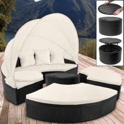 Casaria Polyrattan Zonne-Eiland Ø185cm – Incl. Kussens - Zwart Crème -Tuin En Buiten 1200x1200 211