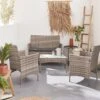 Alice's Garden Loungeset Moltès - 4 Plaatsen - Wicker - Kleine Set - Tinten Grijs/grijs