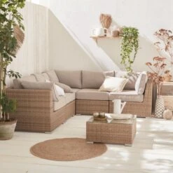 Premium Loungeset - VITTORIA - Rond Wicker– 5 Plaatsen, Naturel/beige -Tuin En Buiten 1200x1200 246