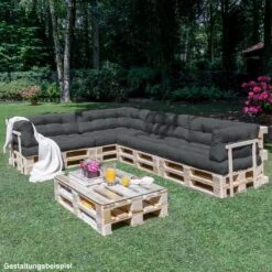 Beautissu Style – Palletkussen Set – 1x Zitkussen 120x80 Cm & 1x Rugkussen 120x40 Cm – Graphiet Grijs -Tuin En Buiten 1200x1200 355