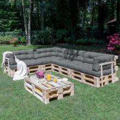 Beautissu Style – Palletkussen Set – 1x Zitkussen 120x80 Cm & 1x Rugkussen 120x40 Cm – Graphiet Grijs -Tuin En Buiten 1200x1200 356