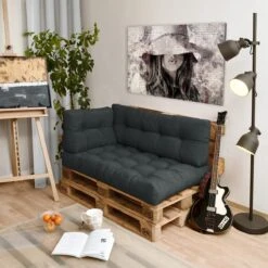 Beautissu Style – Palletkussen Set – 1x Zitkussen 120x80 Cm & 1x Rugkussen 120x40 Cm – Graphiet Grijs -Tuin En Buiten 1200x1200 357