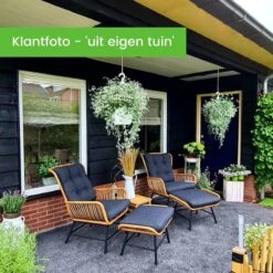 Tuin En Buiten 13 BUITEN Living Dex Wicker Loungestoel Tuin Incl. Wicker Voetenbank | Wicker + Aluminium | Bamboe Antraciet