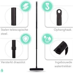 CLEANLY® Rubberen Bezem Met Vloerwisser - Kappersbezem - Zachte Bezem Binnen & Buiten - Vloertrekker Met Steel - 68-150 Cm -Tuin En Buiten 1200x1200 777
