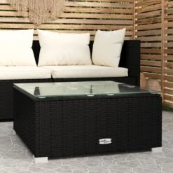 Tuin En Buiten 15 VidaLife Tuintafel 60x60x30 Cm Poly Rattan En Glas Zwart