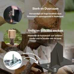 Miseru Houtklover – Geen Bijl Nodig – No Axe - Houtsplijter – Houtkliever – HANDMADE In Holland - Houtklover Voor Aanmaakhout – Metaal -Tuin En Buiten 1200x1200 851