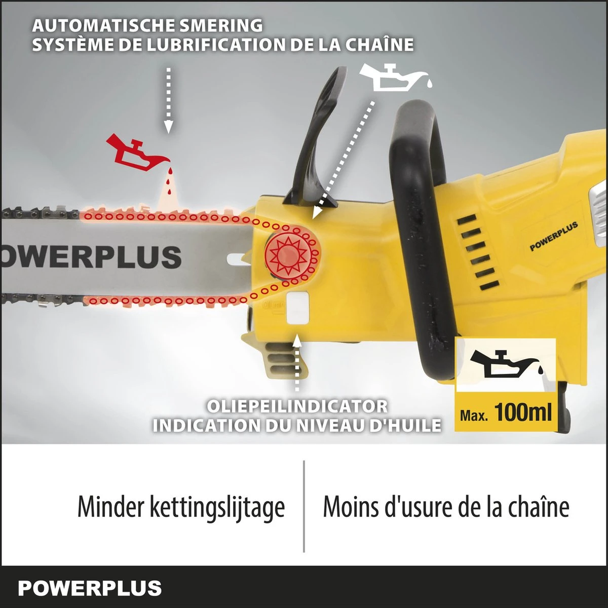 Powerplus POWXG1032 Elektrische Kettingzaag - 900W - Zwaardlengte 300mm - Automatische Kettingsmering - Incl. 1x Ketting En 1x Zwaard 5 Powerplus POWXG1032 Elektrische Kettingzaag - 900W - Zwaardlengte 300mm - Automatische Kettingsmering - Incl. 1x Ketting En 1x Zwaard - Afbeelding 5