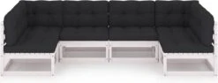 Decoways - 6-delige Loungeset Met Kussens Massief Grenenhout Wit -Tuin En Buiten 1200x457