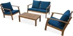Houten Loungeset 4 Plaatsen - Ushuaïa - Donker Turquoise Kussens, Bank, Fauteuils En Lage Tafel Van Acacia, Design 6 Houten Loungeset 4 Plaatsen - Ushuaïa - Donker Turquoise Kussens, Bank, Fauteuils En Lage Tafel Van Acacia, Design -Tuin En Buiten 1200x603 2