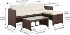 Teamson Home 3-Delig Hoek Loungeset - Tuinmeubelen - Tuinbank - Omvat Tafel En Kussens - Rotan - Bruin/Wit -Tuin En Buiten 1200x603