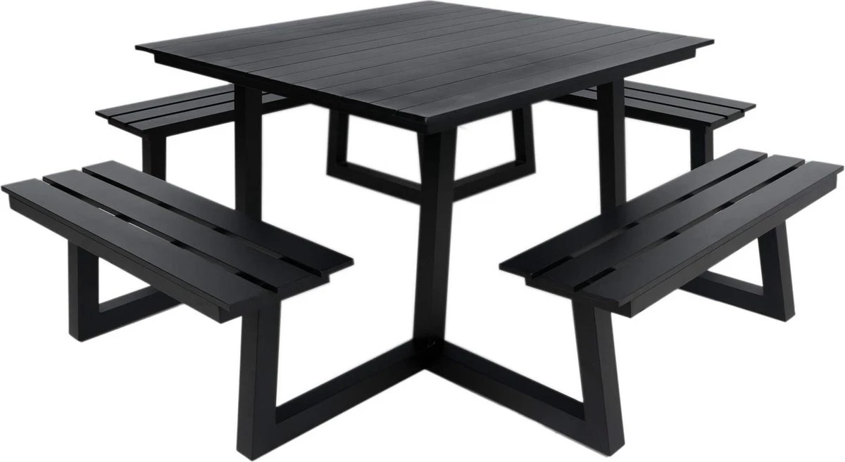 MaximaVida Vierkante Aluminium Picknicktafel Dex 215 Cm Zwart - Lage Instap 1 MaximaVida Vierkante Aluminium Picknicktafel Dex 215 Cm Zwart - Lage Instap