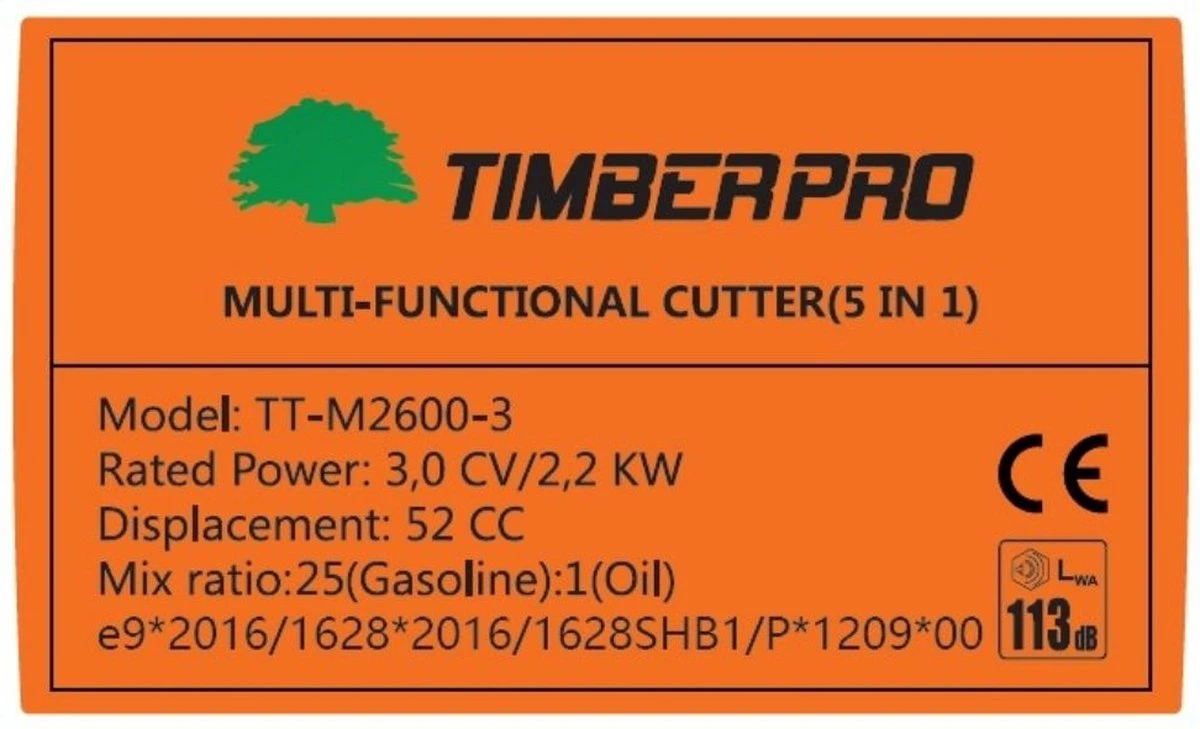 TIMBERPRO - 5-in-1 – Multitool – Benzine - Kettingzaag - Bosmaaier -Kantenmaaier - Haagschaar - Verlengstuk - 52 Cc. 6 TIMBERPRO - 5-in-1 – Multitool – Benzine - Kettingzaag - Bosmaaier -Kantenmaaier - Haagschaar - Verlengstuk - 52 Cc. - Afbeelding 6