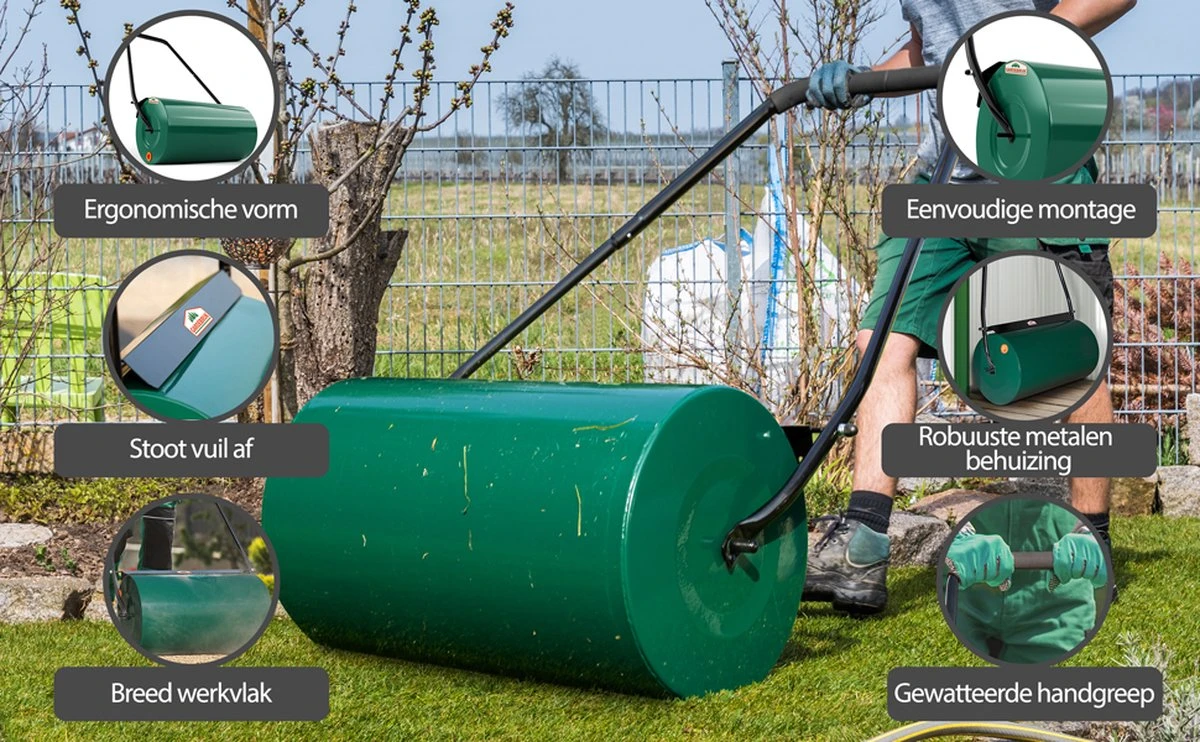 Gardebruk Tuinwals 60cm - 50L Vulvolume Staaltrommel - Groen 2 Gardebruk Tuinwals 60cm - 50L Vulvolume Staaltrommel - Groen - Afbeelding 2